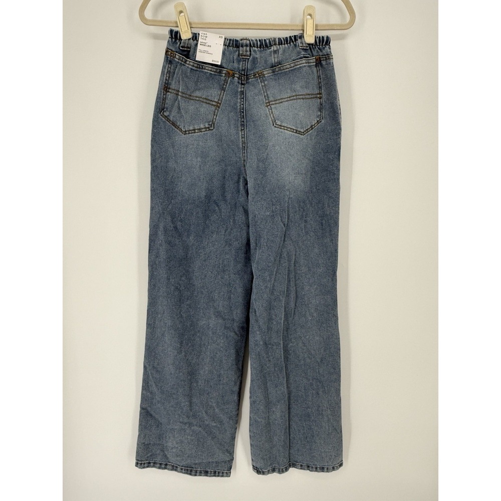 NWT And Now This Jeans Wide Leg Tie Waist Drapey Blue Med Wash Comfort Size XS - Picture 7 of 13